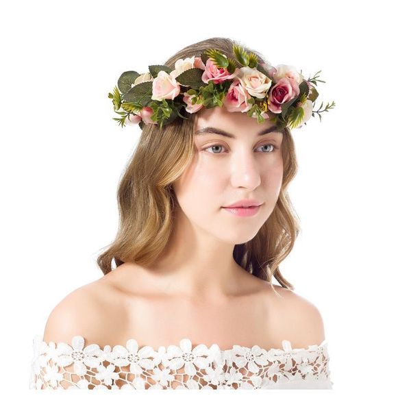 

rose flower wreath festival wedding crown girls party floral garlands crown floral halo women bride bridesmaid flow qylnye