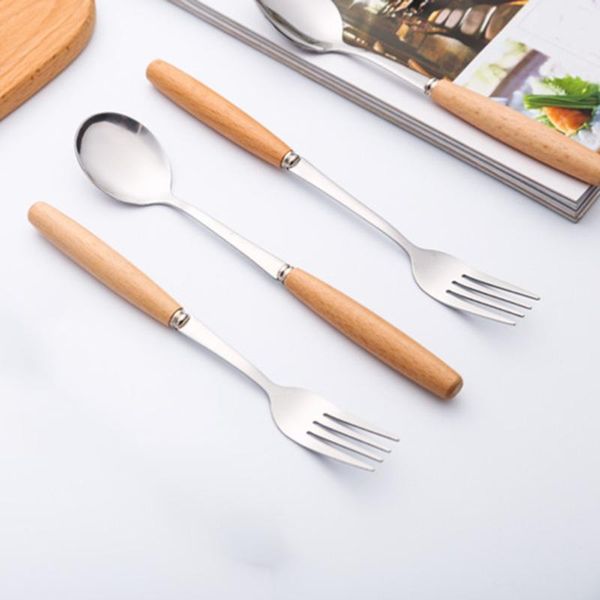 

1pc long wood handled stainless steel coffee spoon ice cream dessert flatware tableware kitchen accessories wholesale1