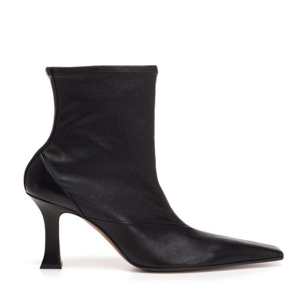 

2020 autumn and winter new retro square head stiletto martin boots female high heel leather women's boots, Black
