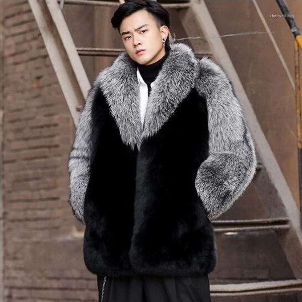 

winter new men's fur coat mink mink coat slim leisure medium long trench european and american plus-size fur men jacket1, Black