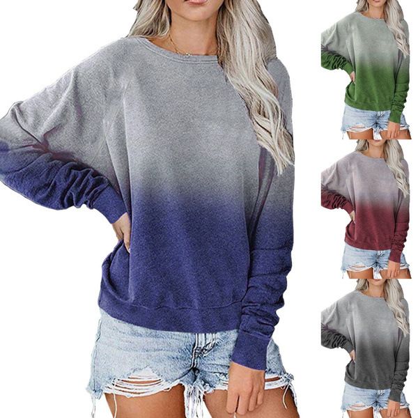 

loose gradient womens designer t-shirts casual o-neck spring autumn women fashioanble 5 colors option clothing, White