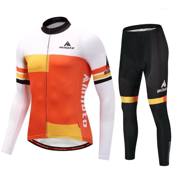 

2019 new men's long sleeve striped checkered round neck cycling jersey suit1, Gray