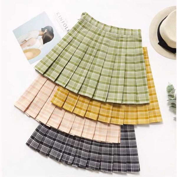 

women pleated skirt fashion plaid high waist girls mini skirt a line summer preppy style korean slim dance skirt 2020, Black
