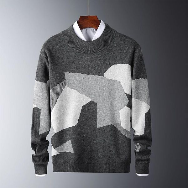 

men's sweaters warm winter sweater men elasticity patchwork knitted long sleeve casual thick print pullover, White;black