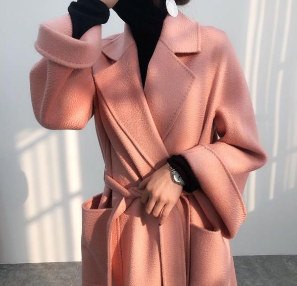 

winter women's double faced wool overcoat women's korean version medium length handmade pure wool overcoat, Black