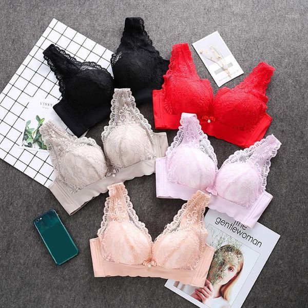 

woman comfortable wireless push up bras type bra lace embroidered bra bralette plunge intimates female underwear brassiere1, Red;black