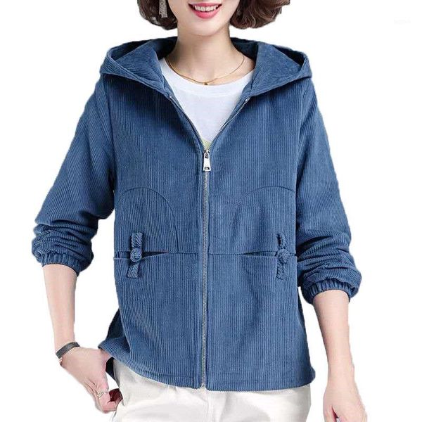 

new 2021 women's corduroy jacket autumn winter plus velvet short coat retro casual women's hooded jacket outwear female w141, Black;brown