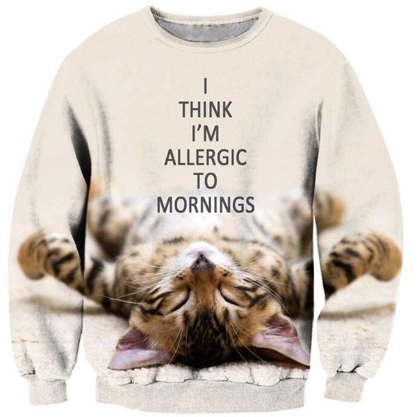 

plstar cosmos women men long sleeve outerwear lazy cat animal print 3d sweatshirt street hipster sweatshirts crewneck pullovers 201102, Black
