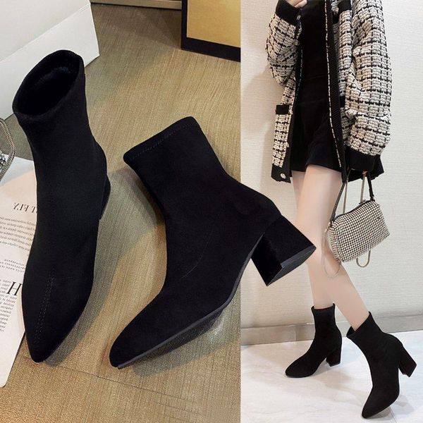 

new autumn early winter boots women high heels fashion ladies heeled ankle boots brand woman square heels black yx2818