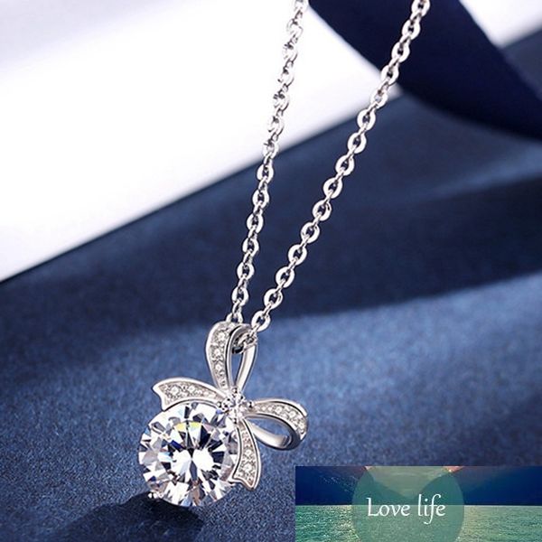 

new fashion luxury elegant bow pendant necklace women's clavicle choker with shiny zircon romantic wedding jewelry gifts, Silver