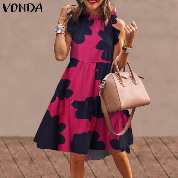 

casual dresses summer dress women vintage printed short 2021 vonda women'casual beach sundress vestidos plus size, Black;gray