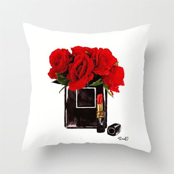 

new hand painted flowers perfume bottles cushion cover polyester cotton 45x45cm pillowcase home decorative throw pillow covers swy bbycjo