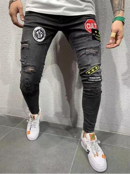 

2020 european american fashion new локомотив патч модные марка hip-hop jeans stretch тонкий мужчины denim повседневные брюки all seasons, Blue