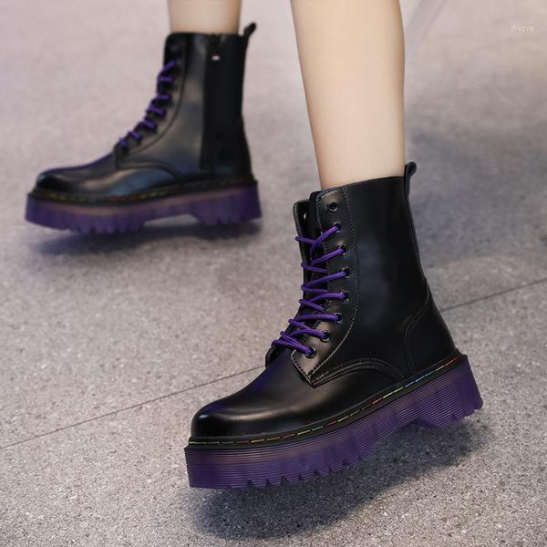 

style 2020 new purple cowhide zipper muffin large boots women british heightening work boots, versatile short boots1, Black