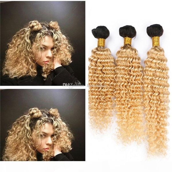 

dark roots blonde deep wvae human hair bundles 2 tone 1b 613 virgin malaysian hair extensions 3pcs lot ombre human hair weaves, Black;brown