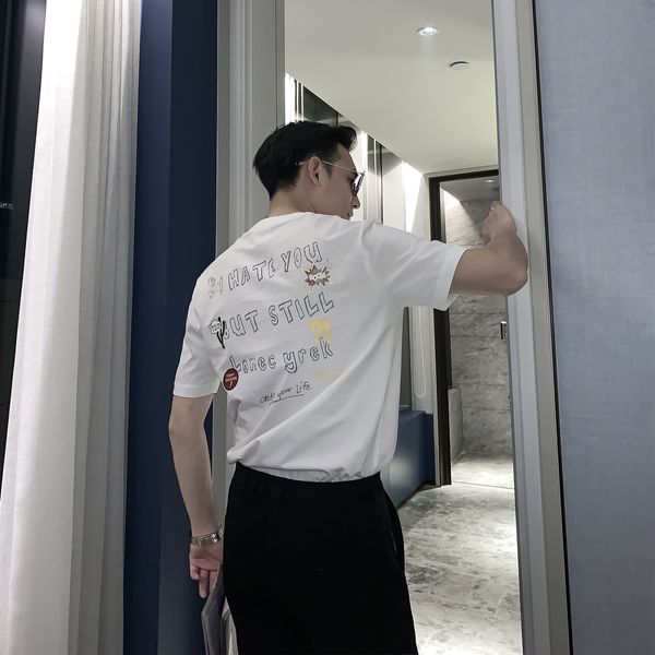 

daio mens korea british crew neck short sleeve fun cactus simple print t-shirt ins