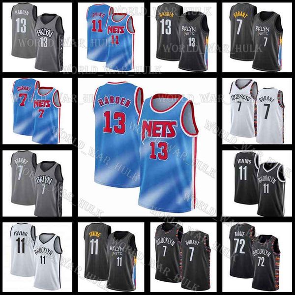 

james 13 harden jersey kevin 7 durant irving 11 brooklyn kyrie nets black 2020/21 swingman mens biggie gray basketball jerseys embroidery, Black;blue