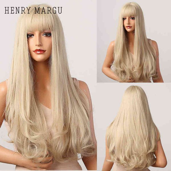 

hairpiece henry margu long platinum blonde wavy synthetic wigs for women natural cosplay party with bangs heat resistant daily 0121