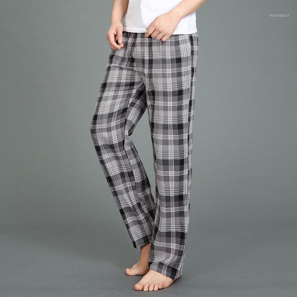 

2020 spring high-end men 100%cotton sleep bottoms male plus size nighty trousers men casual loosen plaid pajama pants xxl 100kgs1, Black;brown