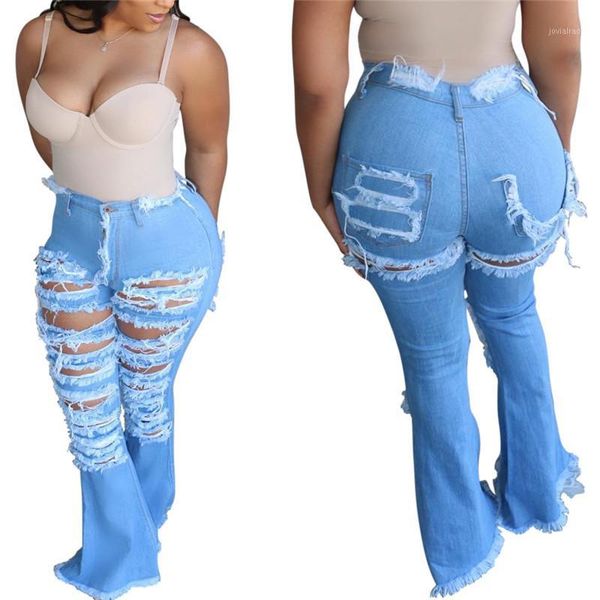 

women's jeans wholesale dropshpping fashion women casual tight-fitting ripped flared pants zipper long nightclub1, Blue