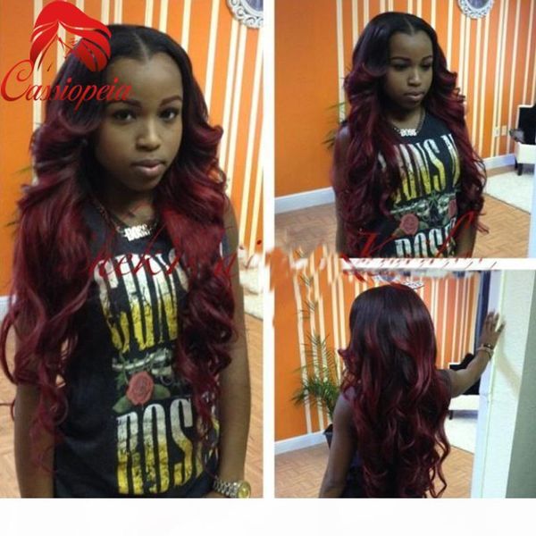 

1b 99j ombre human hair full lace wig wavy burgundy two tone color glueless lace front full lace wigs ombre virgin hair wig, Black;brown