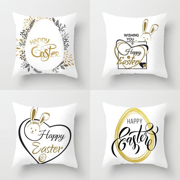 

2021 new 45*45cm happy easter bunny egg pillow case rabbit design square cotton pillowcase sofa car cushion covers festival home decorations