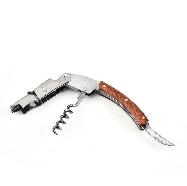 

non-slip wood handle corkscrew knife pull tap double hinged beer red wine opener stainless steel bottle opener ba wmtdxc item_home