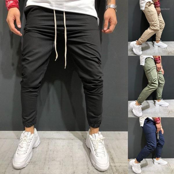 

2020 new solid color plus size men joggers sweatpants woven fabric casual sports trousers 5 colors to choose hip hop pants1, Black
