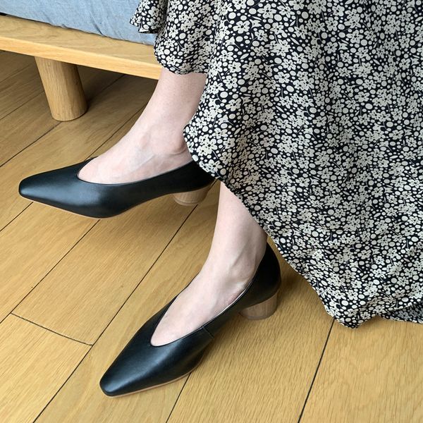 

arrival 2021 new female genuine high-heeled black-white rice shoes 2 8b1a