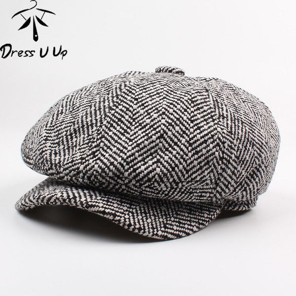 

dressuup men berets hat autumn new vintage herringbone octagon cap women's casual pumpkin hat flat beret hats peaky blinders 201106, Blue;gray