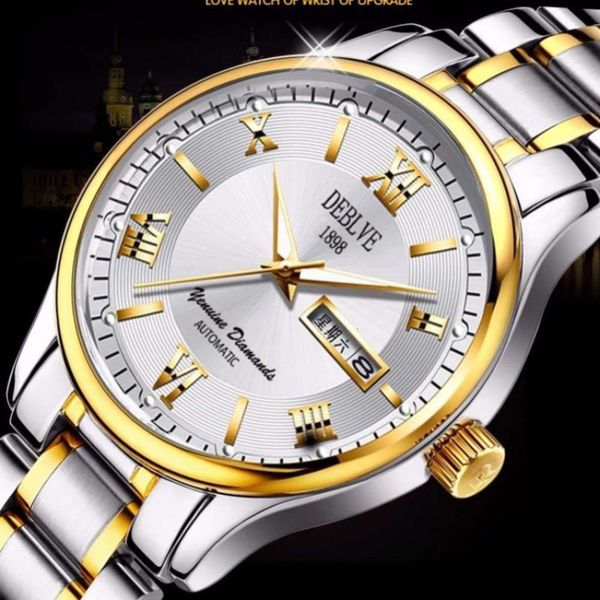 

swiss automatic calendar watch waterproof luminous steel band fashion lovers quartz watch non mechanical watch, Slivery;brown
