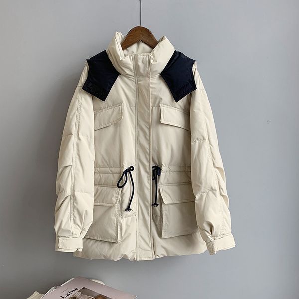 

new 2021 winter long sleeve white duck down warm jacket loose style feminino women coat xu93, Black