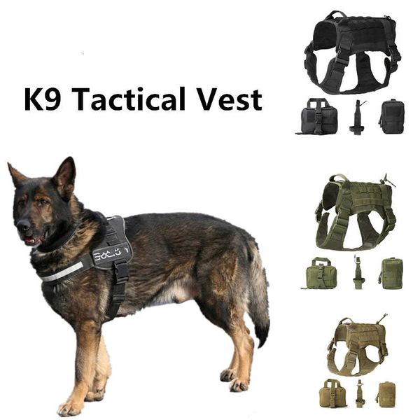 

k9 vest outdoor hunting tactical training patrol canine dog clothes molle system nylon waterproof with kits bag, Black;green