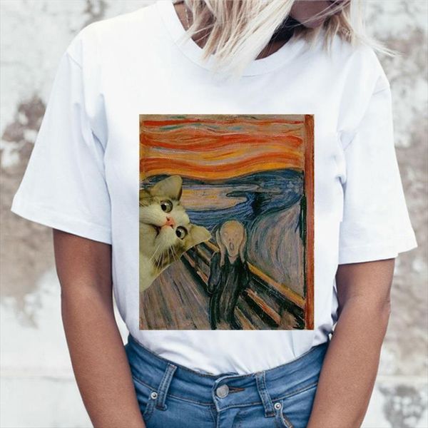 

kawaii cat funny cartoon t shirt women harajuku ullzang cute t shirt 90s fashion korean style tshirt lovely print tee female, White