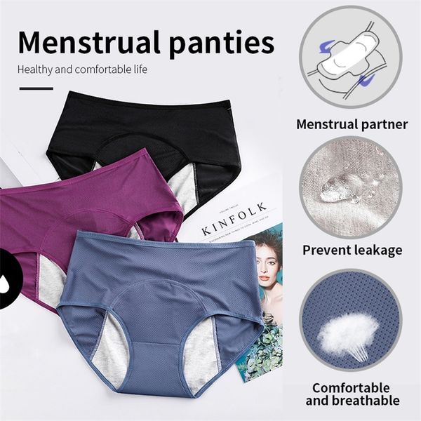 

3pcs l-6xl menstrual panties leakproof large size underwear super elastic comfortable lingerie cotton impermeable briefs 201112, Black;pink