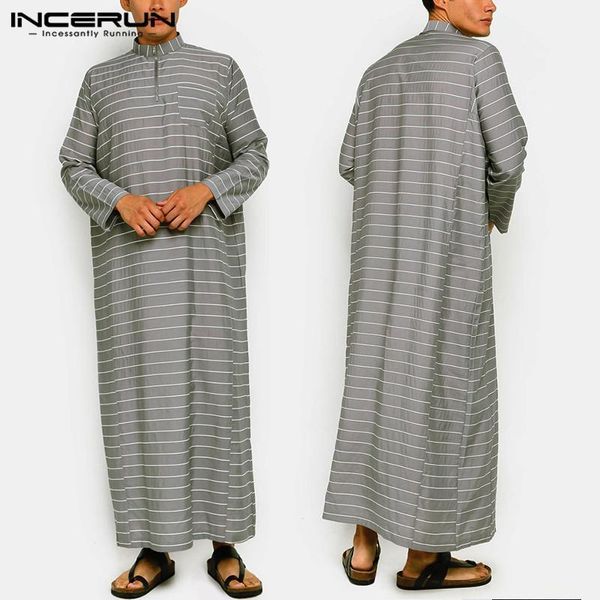 

incerun fashion men striped muslim jubba thobe stand collar long sleeve loose men islamic arabic kaftan dubai middle east robes1, Red