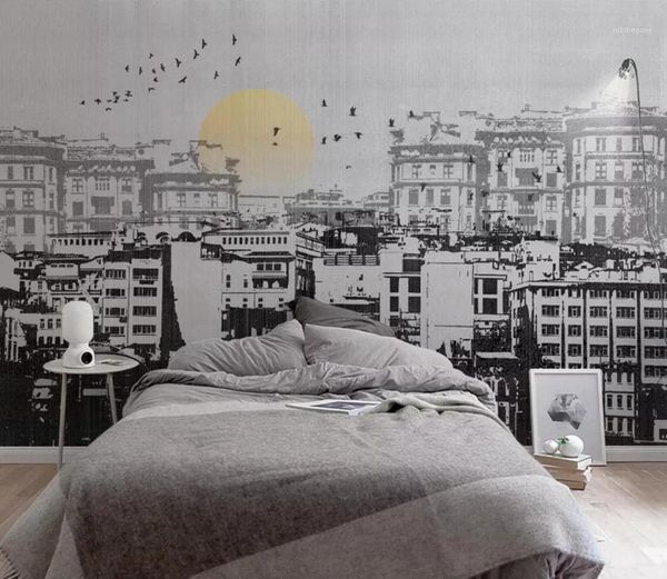 

wallpapers [self-adhesive] 3d city under the sunset 18464 wall paper mural print decal murals1