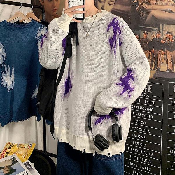 

2020 new korean version of autumn and winter clothes knitted tie-dye loose wild neutral couple casual pullover sweater1, White;black