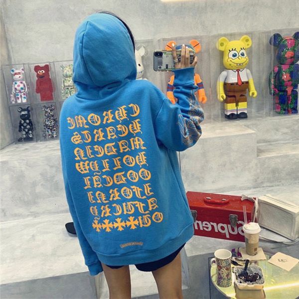 

модный бренд net red personalized crosin мужские и женские пары с капюшоном с капюшоном crosin limited blue sanskrit письмо печать, Black