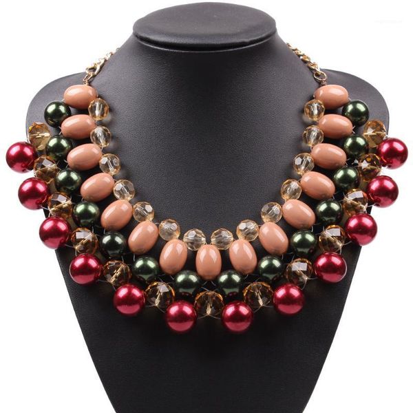 

New Fashion Model Gold Color Chain Colorful Acrylic Crystal Bead Chunky Statement Choker Necklace for Women Jewelry1, Golden;silver