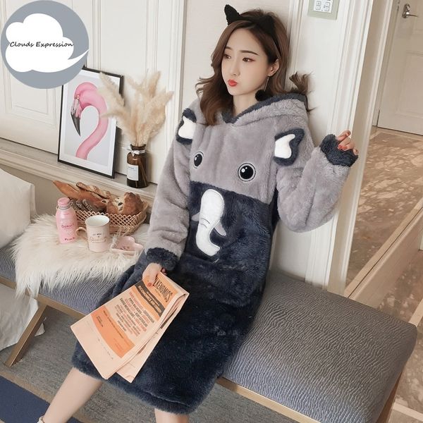 

winter flannel bathrobes women's cartoon roicken warm nightgowns lovely bath robe women pajamas bath robe sleepwear fashion 210203, Black;red