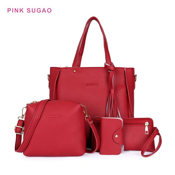 

pink sugao designer handbag women 4pcs/set tote bag luxury shoulder handbags lady coin purse phone handbag pu leather new fashion