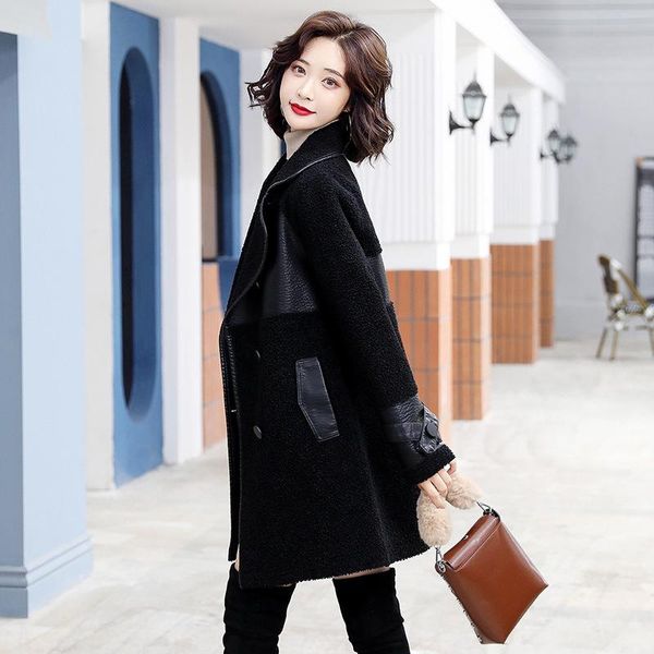 

quality fur coat female integrated new winter in 2020 han edition lamb fur coat female long hair thickening, Black