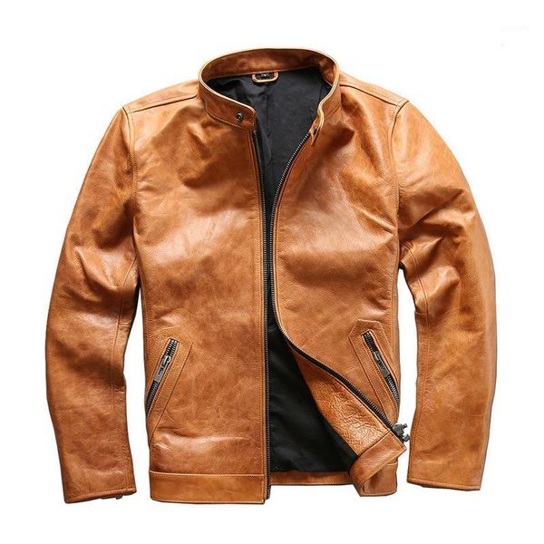 

a1795 read description asian size super quality men's genuine cow leather coat cowhide leather rider jacket1, Black