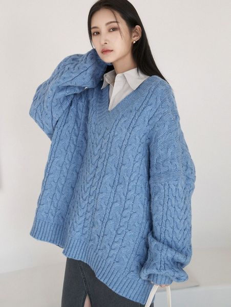 

dazy cable knit drop shoulder sweater without blouse r41b#, White