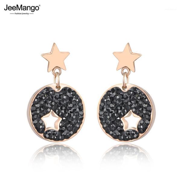 

stud jeemango black white rhinestone simple round star earrings titanium steel rose gold color female brincos je180191, Golden;silver