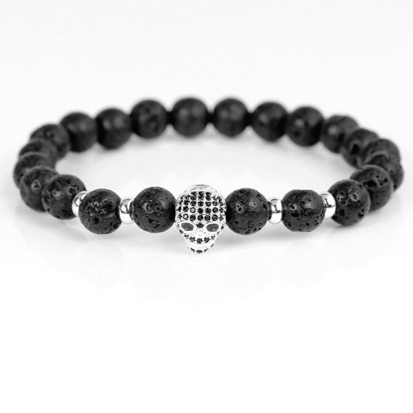 

diy новая мода ретро strand lava бусы камень браслеты для мужчин высокое качество классический mini cz череп шарм браслеты ювелирные изделия, Bronze;silver