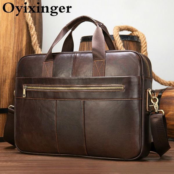 

briefcases oyixinger leather briefcase men's genuine cowhide shoulder bag for 15.6inch laplarge capacity business handbag male