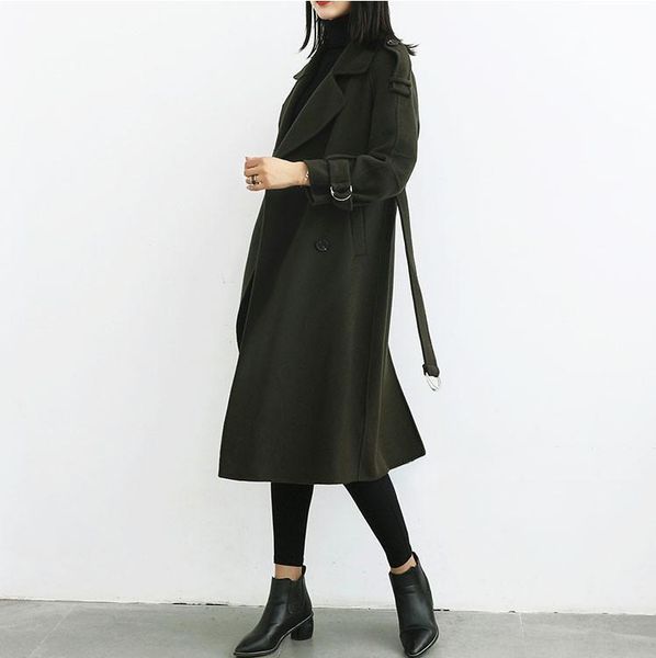 

women's wool & blends women woolen outerwear 2021 spring coat arrival female medium length korean slim, Black