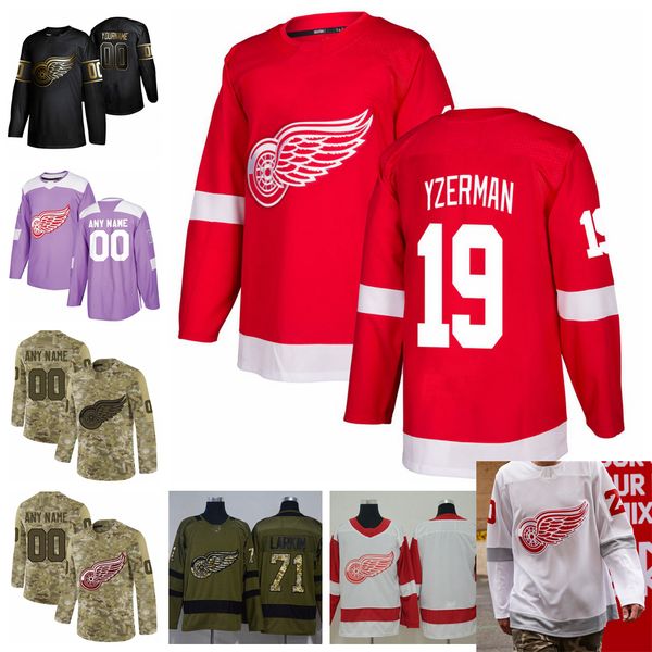 

2021 reverse retro customize #19 steve yzerman detroit red wings jerseys golden edition camo veterans day fights cancer hockey jerseys, Black;red